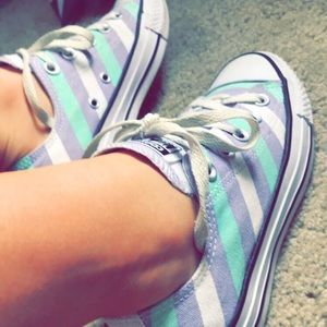 Mint, purple, white low top converse